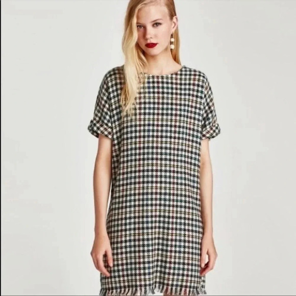 Zara Multi-colored Checked Tweed Dress Size XS - Picture 2 of 12
